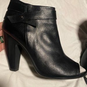 Steve Madden Black Leather Nevo Peep Toe Bootie